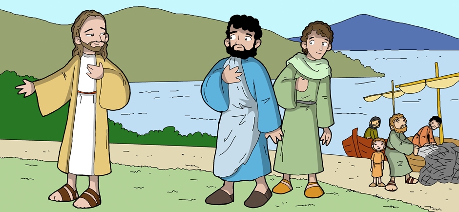 Jesus calls Peter, Andrew, John and James to follow him
